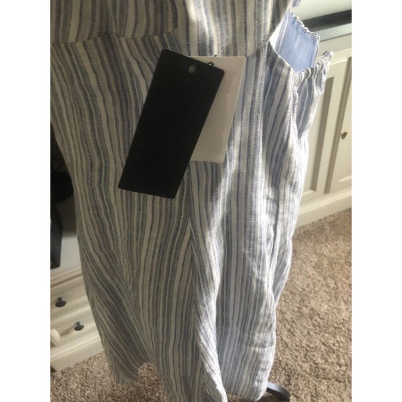 Guess Women Aileen Tie Back Knee Summer Midi Dress Linen Cotton Large Stripe NWT - Picture 12 of 16